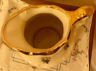 Large Pitcher and Basin Water Bowl Ivory Cream Beige Pink Rose Flowers Gold 1896 6