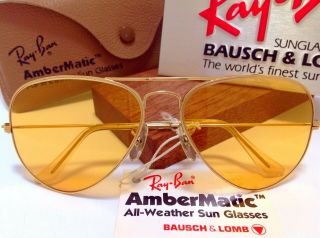 Vintage 70s B&l Ray Ban Usa Aviator Ambermatic Changeables Bausch Case