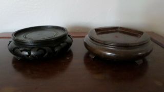 2 Vintage Chinese Carved Wood Stands Base For Vase.