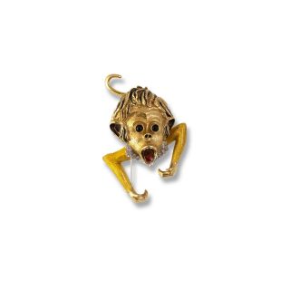 Asprey Of London Vintage Howler Monkey Brooch In 18k Gold,  Diamonds And Enamel