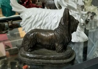 Vintage June Harrah Bronze Signed Skye Terrier Dog Sculpture 1969 Figurine Rare