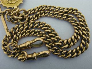 Heavy Antique Solid 9ct Rose Gold Double Albert Watch Chain T - Bar & Fob Bir 1919 10