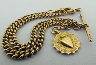 Heavy Antique Solid 9ct Rose Gold Double Albert Watch Chain T - Bar & Fob Bir 1919 4