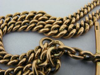 Heavy Antique Solid 9ct Rose Gold Double Albert Watch Chain T - Bar & Fob Bir 1919 8