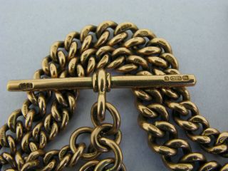 Heavy Antique Solid 9ct Rose Gold Double Albert Watch Chain T - Bar & Fob Bir 1919 9