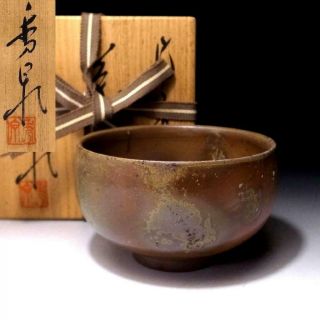 Db9: Japanese Pottery Tea Bowl,  Bizen Ware By Famous Potter,  Shusen Shibaoka