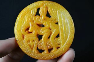 Chinese Old Jade Carved Sexy Men&women People Art Statue/pendant W89