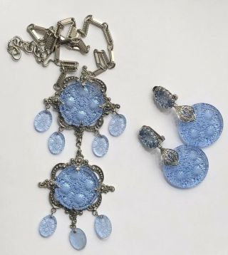 (inv 106) - Huge Rare " Carved Glass " Necklace And Earring Set - Schreiner
