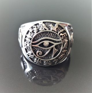 Sterling Silver 925 Eye Of Horus Ancient Egyptian Symbols Of Life Ankh Ring