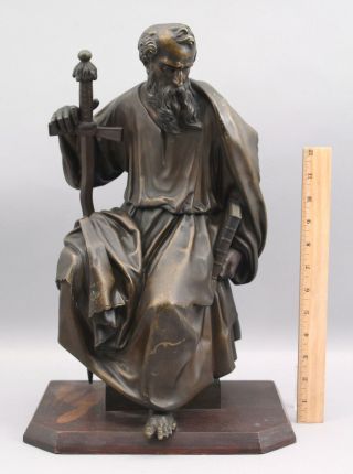 Large Antique 19thc Grand Tour Bronze Sculpture,  Saint Paul,  Sword & Bible,  Nr