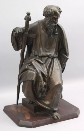 Large Antique 19thC Grand Tour Bronze Sculpture,  Saint Paul,  Sword & Bible,  NR 2