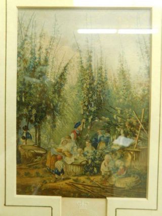 P6 Antique George Baxter Oil Print The Hop Garden In Oak Frame