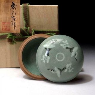 Dk7: Korean Celadon Incense Case,  Kogo By Famous Potter,  Zheng Zheng Mo