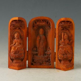 Chinese Boxwood Handmade Carved Three Saints Of The West Open Box Gl629