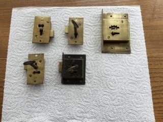 Five Small Vintage Brass And Steel Cupboard Or Drawer Locks