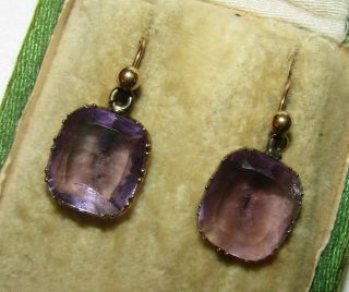 Exquisite,  Antique Georgian 9 Ct Gold Day & Night Earrings With Fine Amethyst