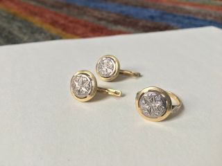 Antique Russian 18k Gold Seven Diamond Earrings & Ring Set Star Of David
