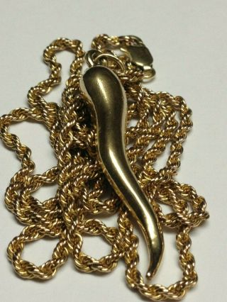 MEN ' S VINTAGE 14K GOLD ITALIAN HORN PENDANT 10K CHAIN 24 INCHES 7