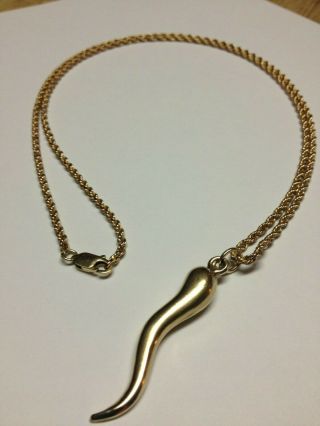 MEN ' S VINTAGE 14K GOLD ITALIAN HORN PENDANT 10K CHAIN 24 INCHES 8