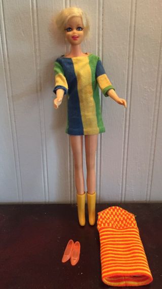 Vintage Mod 1967 Mattel Barbie Twiggy Tnt Doll W/ Turnouts Dress 1727 W/shoes