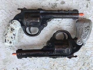 Pair Vintage Ronson Tin Sparking Toy Revolver Gun Pistol 1920s