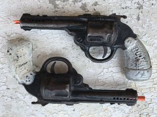 Pair Vintage Ronson Tin Sparking Toy Revolver Gun Pistol 1920s 2