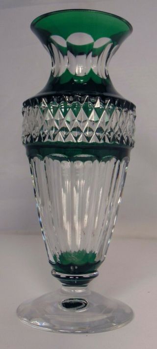 Sparkling Val St Saint Lambert Emerald Green Cut To Clear Crystal Vase 10 "