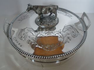 FIGURAL BARREL & COW ENGLISH STERLING BUTTER DISH HAWKSWORTH,  EYRE & CO 1850 2