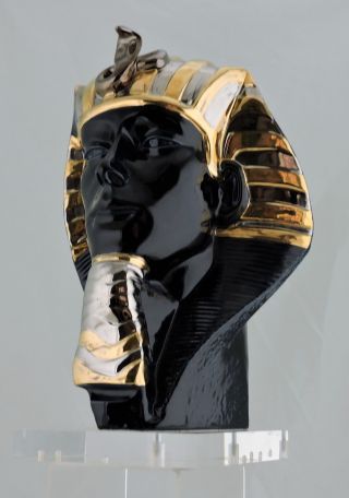 Vintage Epoca Porcelain & Lucite Tutankhamun Mask/head Black,  Gold,  Egypt Revival