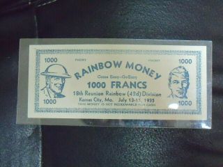42nd Rainbow Infantry Division 1936 Reunion 1000 Francs paper money souvenir 3