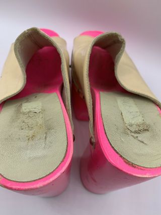VTG 60s 70s Hot Pink Neon DAY GLOW WOOD White Vinyl Platform Shoes Very High 35 12