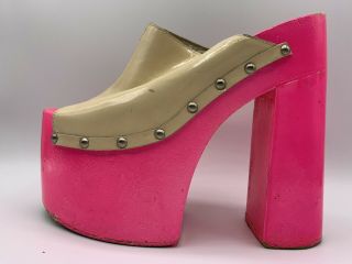 VTG 60s 70s Hot Pink Neon DAY GLOW WOOD White Vinyl Platform Shoes Very High 35 4