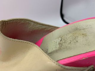 VTG 60s 70s Hot Pink Neon DAY GLOW WOOD White Vinyl Platform Shoes Very High 35 5