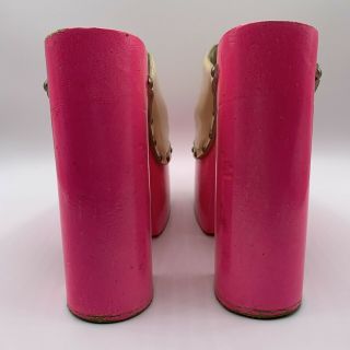 VTG 60s 70s Hot Pink Neon DAY GLOW WOOD White Vinyl Platform Shoes Very High 35 7