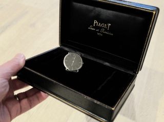Vintage Piaget Ultra - Thin Mens Watch,  Ref.  9034,  18k White Gold,  Rare Black Dial