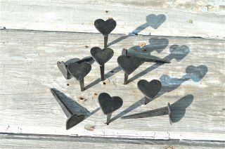 Set Of 10 Hand Made Wrought Iron Small Shaker Heart Nails Coat Peg Barn Hangers