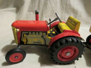 Vintage Tin Wind Up Toy Tractor And Trailer Zetor From Cz