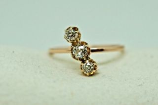 Antique 14k Rose Gold With 3 " Old Mine Cut " Diamonds