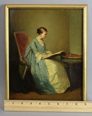 19thC Antique MARGUERITE GERARD French Portrait Oil Painting,  Woman Reading Book 2