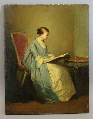 19thC Antique MARGUERITE GERARD French Portrait Oil Painting,  Woman Reading Book 3