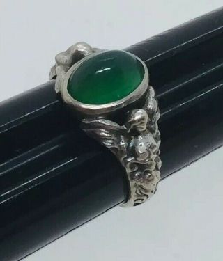 Vintage Sterling Silver Green Chrysoprase Cabochon Angel Ring Size 9