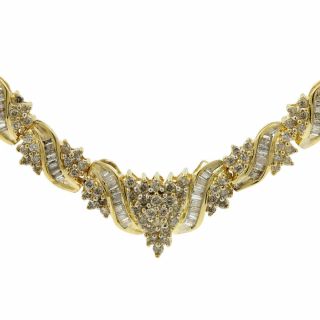 Ladies Estate 10K Yellow Gold Diamond Floral Flower Chevron Necklace - 5.  15CTW 2