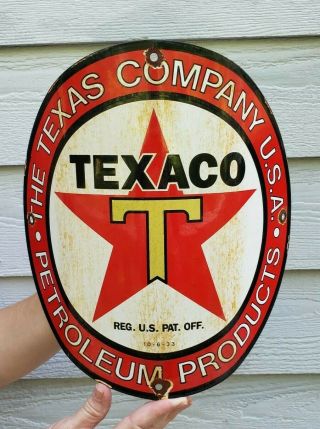 Vintage Texaco Porcelain Pump Plate Curved Visible Gas Pump Sign 10 - 6 - 33