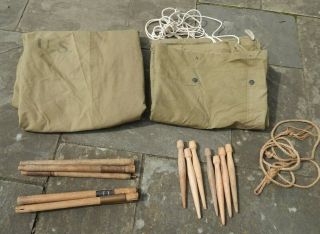 Wwii / Ww2 U.  S.  Army 2 - Man Tent Set,  Wwii Khaki Shelter Half’s Dated 1943,