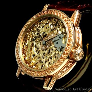 Lip Vintage Mens Wrist Watch Rose Gold Skeleton Mechanical Men 