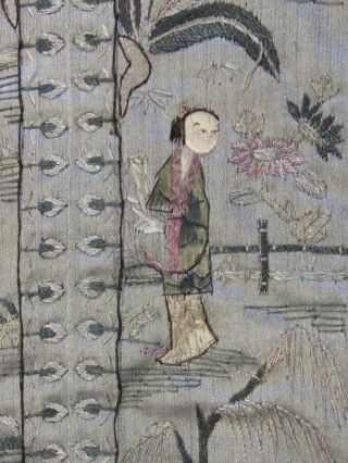 Fine Antique Asian Chinese Silk Embroidery Panel Figures in a Garden 8