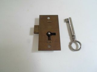 Vintage Brass Lock & Key - Till - Drawer - Measures 2 " X 1 "