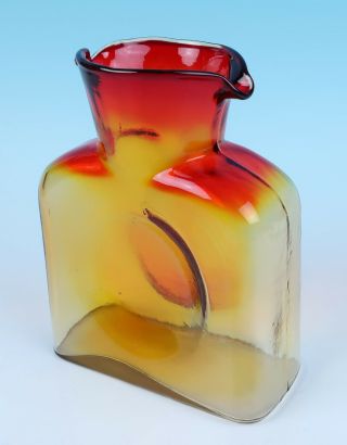 Vintage Blenko Tangerine Glass 8 " Water Bottle 384 Amberina American Art Vase
