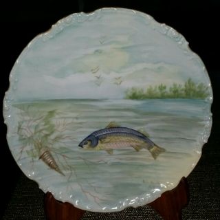 Antique Limoges Hand Painted Artist Signed Fish Plate