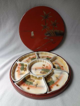 Vintage Japanese Sweetmeat Set With Lacquer Box